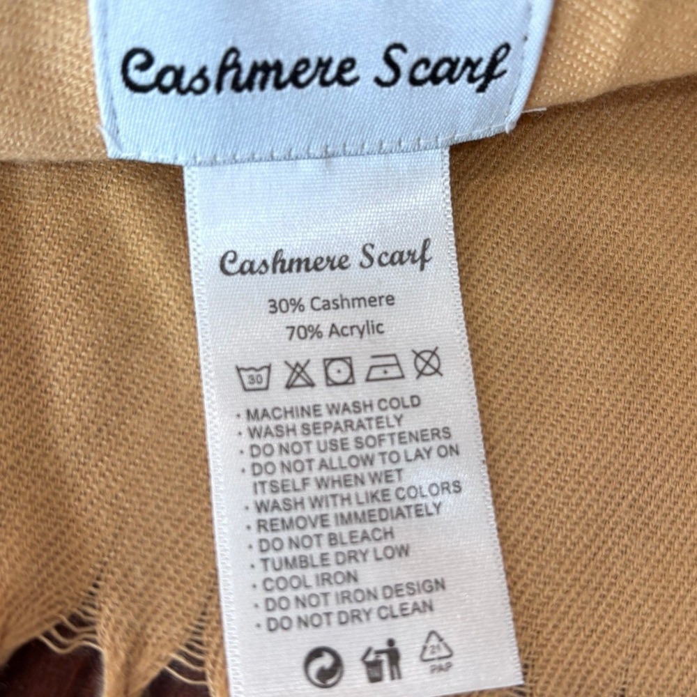 Cashmere Scarf wrap women 72"x28" camel tan fringe pashmina shawl soft blend